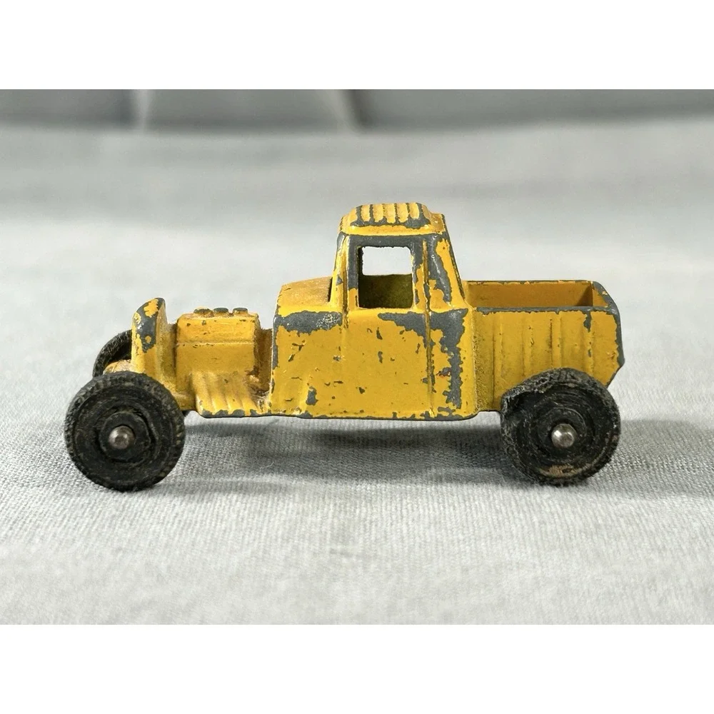 Vintage 60's Tootsietoy hot rod or roadster pickup truck yellow die cast w/wear